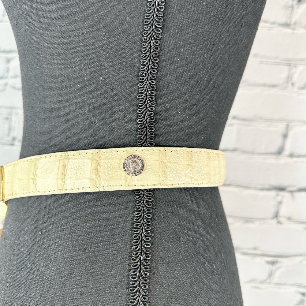 Vintage El General Genuine Caiman Skin Belt Cream Gold Metal Lion Western 40 - Picture 14 of 16